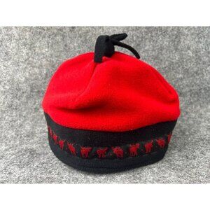 Vintage Wld Coast Yukon Fleece Beanie Moose Red Youth One Size Adjustable NWT